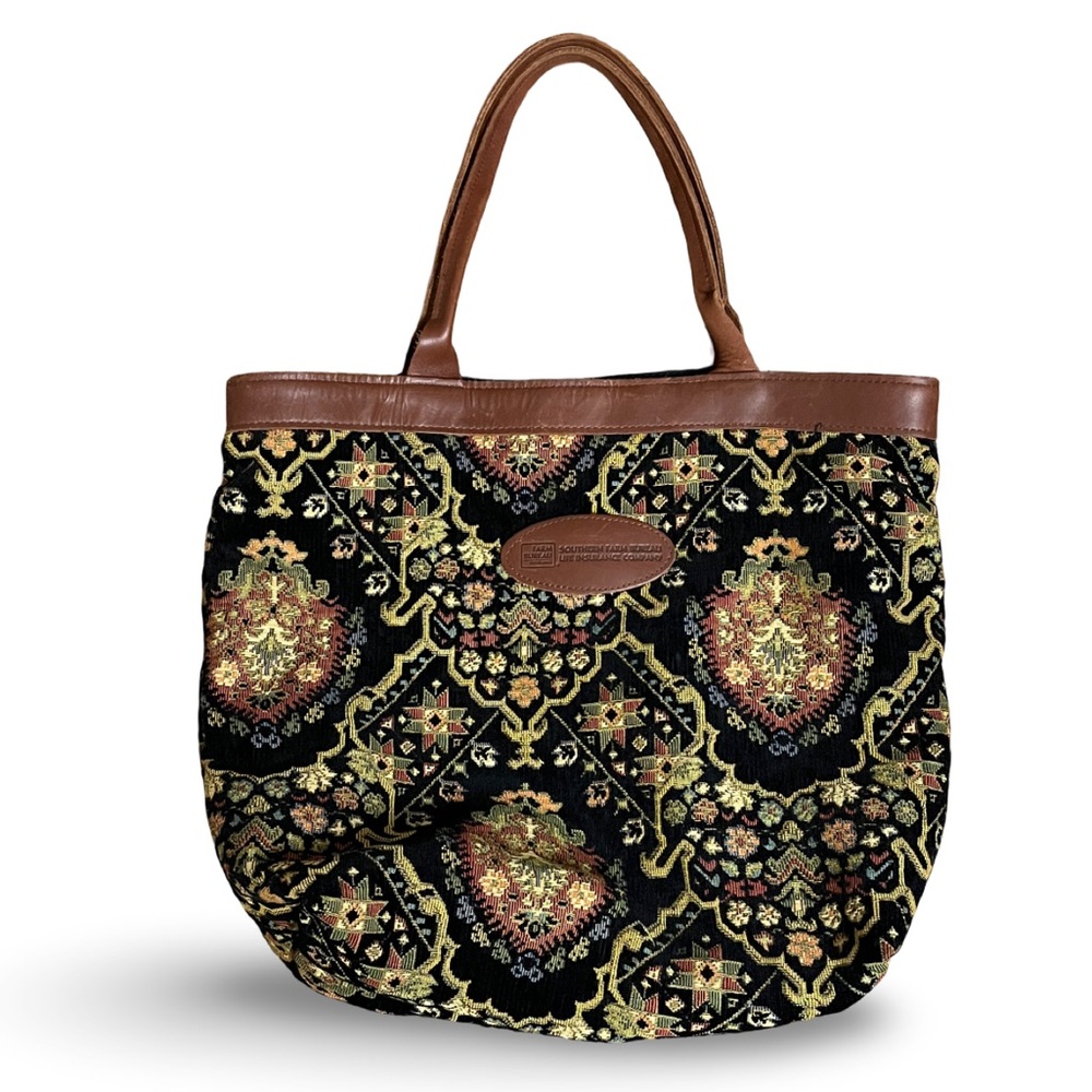 Tote Bag EUC Needlepoint Design, open nylon interior, no top closure, Made USA - Picture 1 of 14